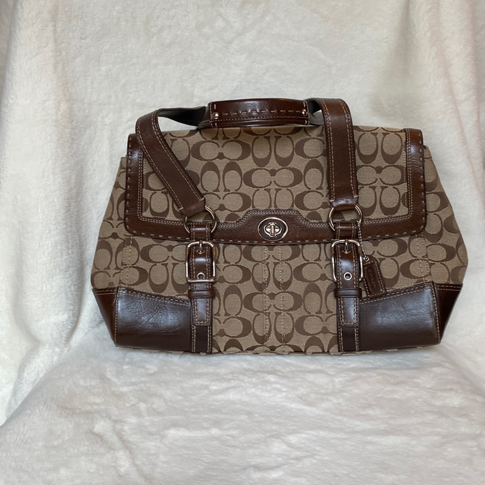 Coach Hampton Signature Satchel Flap Bag - Brown
